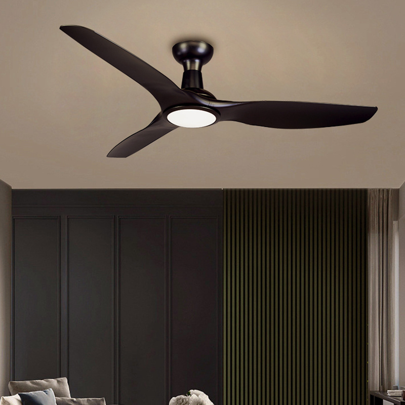 AIERTEC 52-inch Modern LED Ceiling Fans with Lights and Remote Black 3 ABS Blades All Copper Motor 6-Speed Reversible