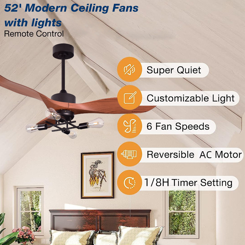 Indoor Outdoor Modern 52'' 3 Abs Blades Flush Mount Remote Control Led Ceiling Fans Light Ceil With Light Remote Control