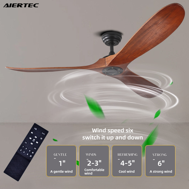 52 Inch Three Solid Wood Blades Ceiling Fan With Remote control 1-6 Gears Adjustable Wind Speed for Living Room Bedroom