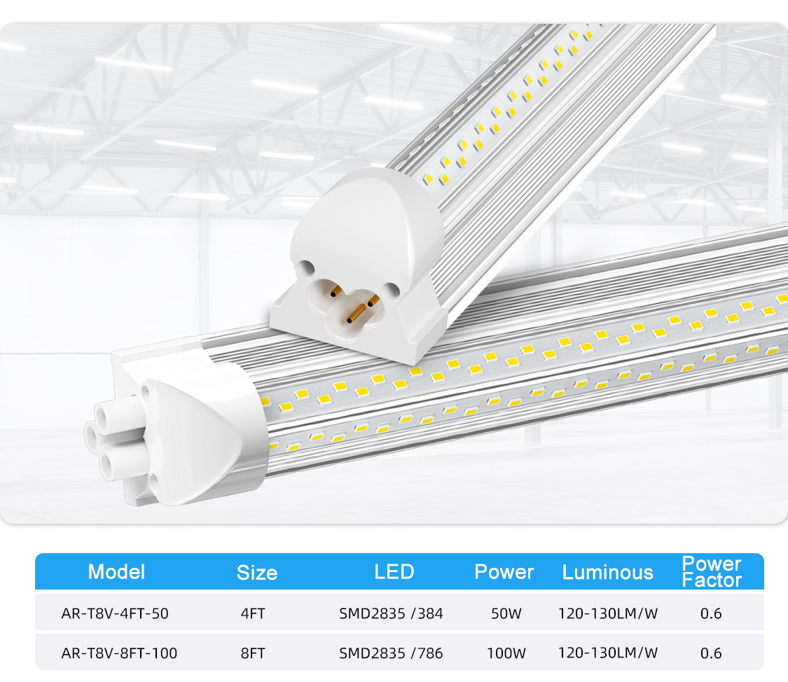 Super Bright V Shape 4ft 8ft Led Shop Light 8' linkable with Plug T8 Led Tube Light For Garage Workshop Warehouse Lghting