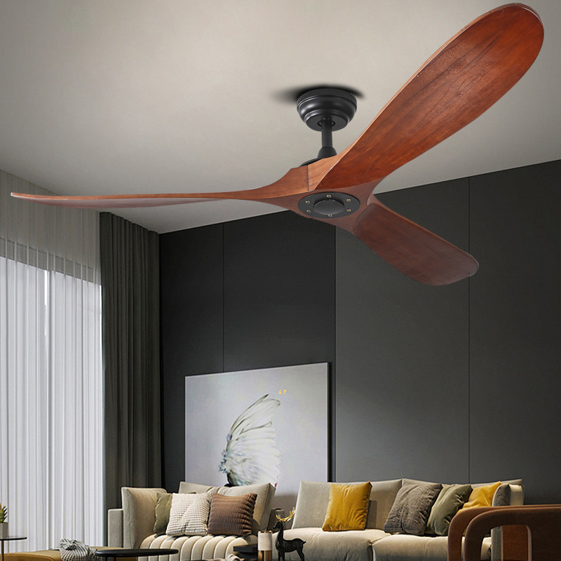 52 Inch Three Solid Wood Blades Ceiling Fan With Remote control 1-6 Gears Adjustable Wind Speed for Living Room Bedroom