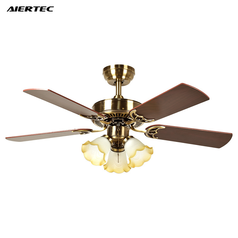 42'' Rustic Classic Bronze 5 Plywood Blades Chandelier Decorative Led Ceiling Fan With Light For Bedroom Living Room Dining Room