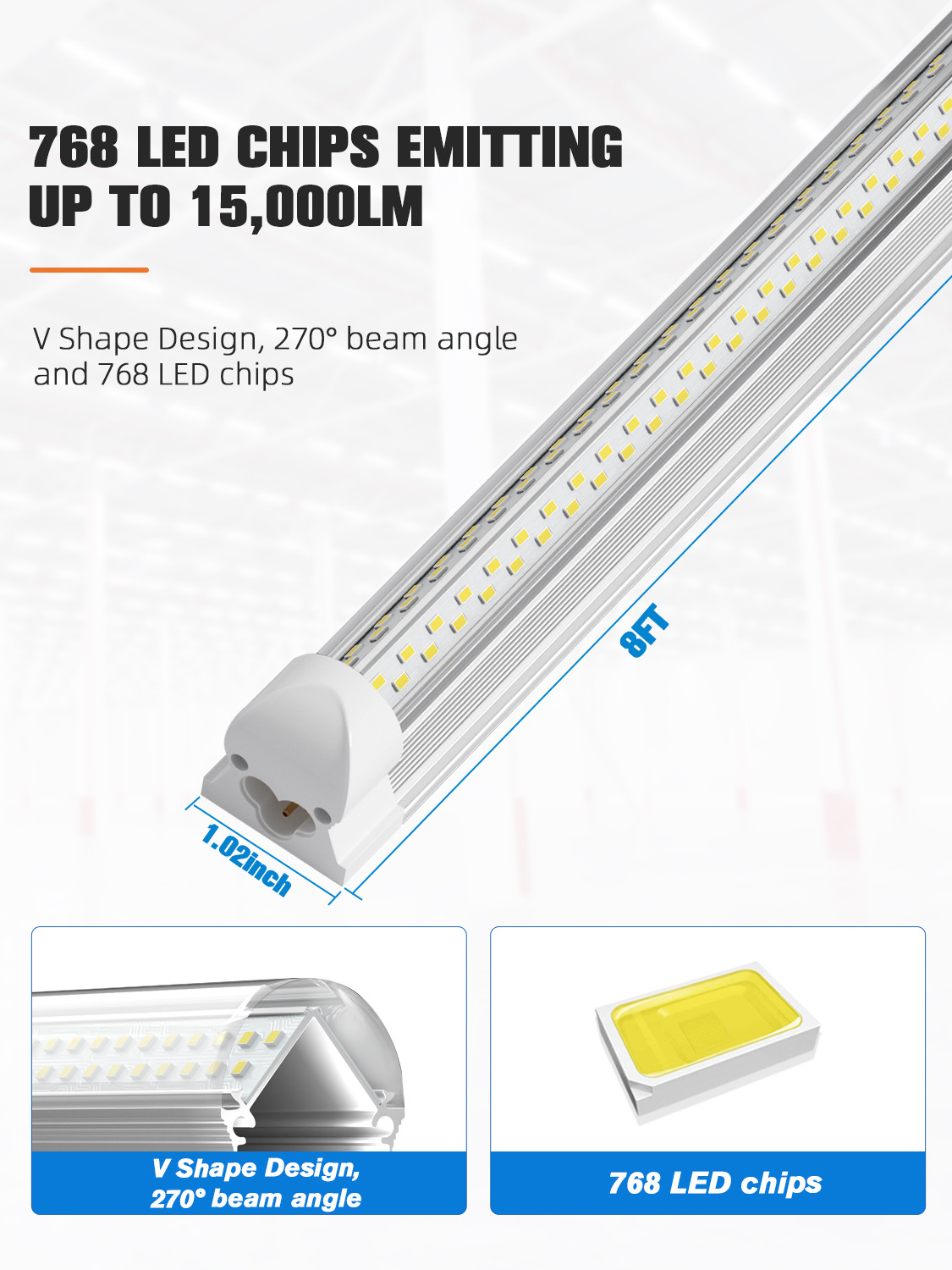 Super Bright V Shape 4ft 8ft Led Shop Light 8' linkable with Plug T8 Led Tube Light For Garage Workshop Warehouse Lghting