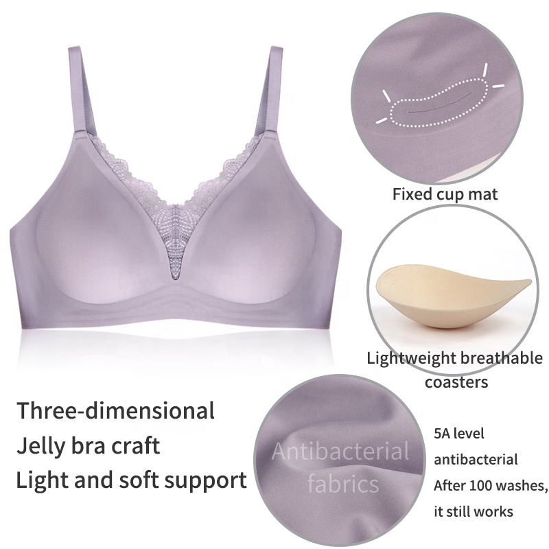 Filifit Jelly Gel Wire Free Seamless Push up Wireless Bra Air Bra Ice Silk Laser Cut Gather Glossy Women Lace Bra Wholesale