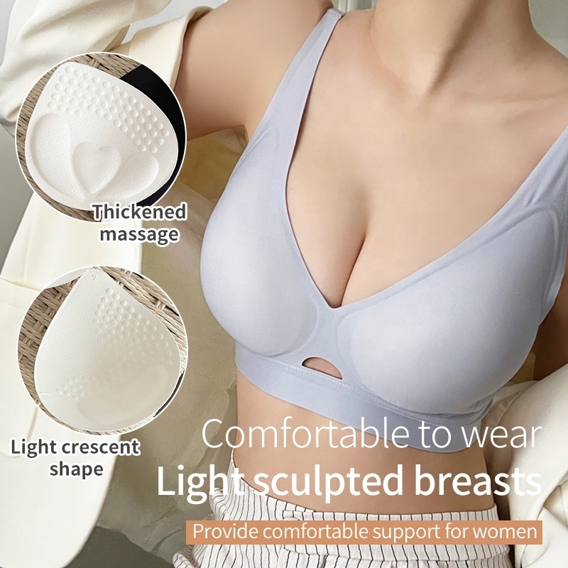 Hot Sale Zero Feel Ice Silk Lazer Cut Seamless Bra Soft Sports V Neck Support Push Up Jelly Glue Bras for Women