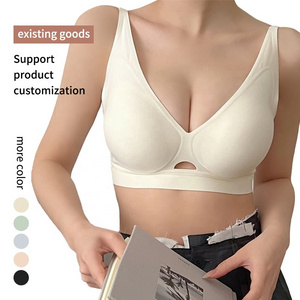 Hot Sale Zero Feel Ice Silk Lazer Cut Seamless Bra Soft Sports V Neck Support Push Up Jelly Glue Bras for Women