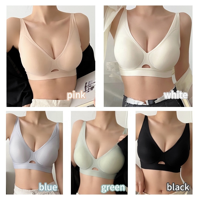 Hot Sale Zero Feel Ice Silk Lazer Cut Seamless Bra Soft Sports V Neck Support Push Up Jelly Glue Bras for Women