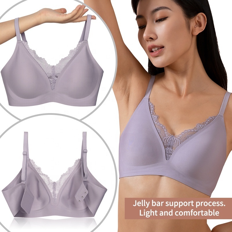 Filifit Jelly Gel Wire Free Seamless Push up Wireless Bra Air Bra Ice Silk Laser Cut Gather Glossy Women Lace Bra Wholesale