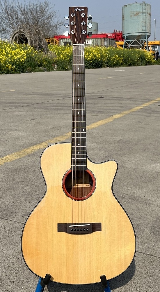 Wholesale OEM ODM Aiersi Factory Gloss 40 Inch Cutaway Solid Spruce Top Mahogany Acoustic Guitar GA Style Folk String instrument