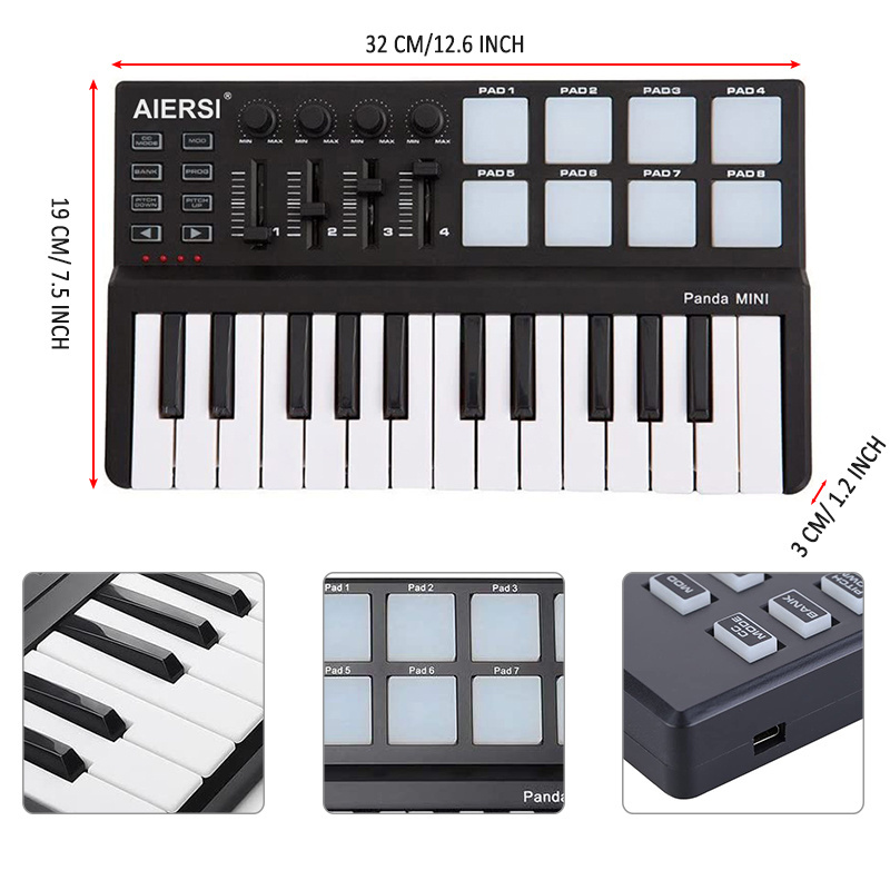 Aiersi brand midi keyboard piano 25 keys mini piano usb digital controller music keyboard instrument