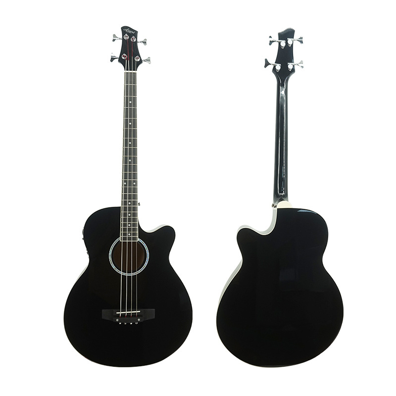 China Cheap Price custom made Black colour lindenwood 4 Steel String Electric Bass Acoustic Guitar with EQ