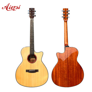 Wholesale OEM ODM Aiersi Factory Gloss 40 Inch Cutaway Solid Spruce Top Mahogany Acoustic Guitar GA Style Folk String instrument