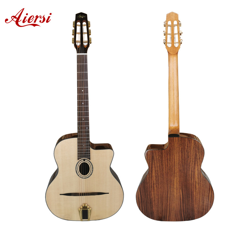 Aiersi  professional handmade solid wood Manouche steel string gypsy jazz guitar vintage bluegrass instruments  (GP03T )