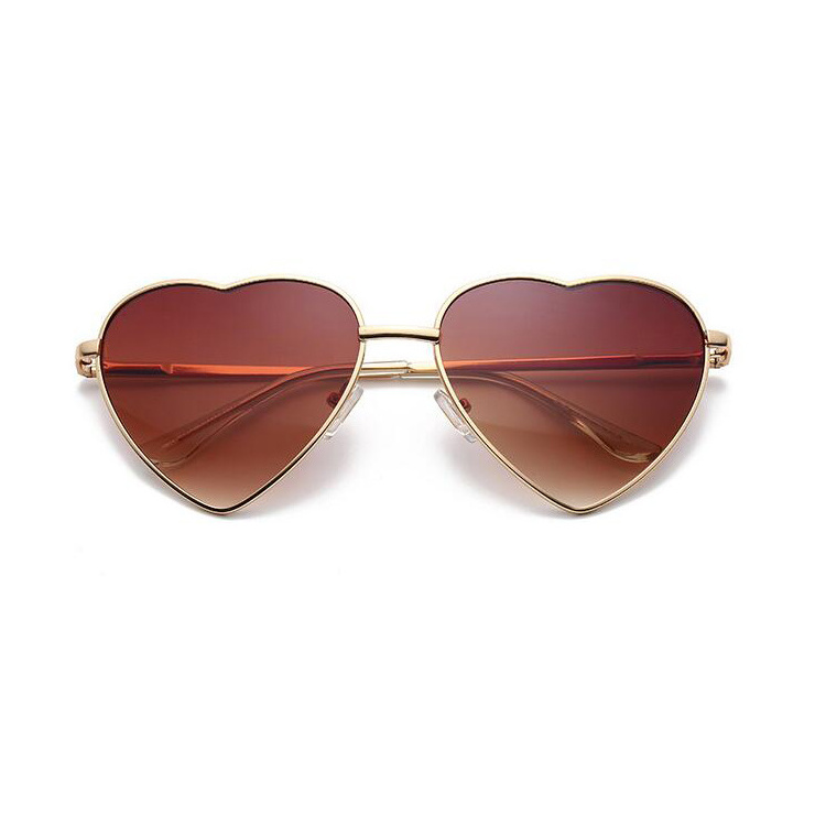 Chrome metal frame gradient color lens love pink heart shape sun glasses sunglasses with spring hinge