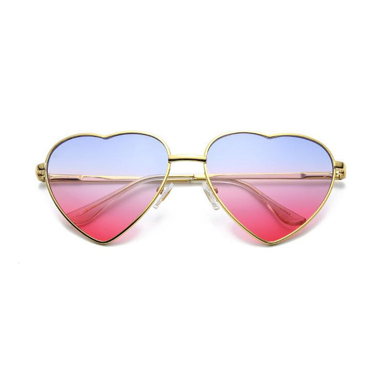 Chrome metal frame gradient color lens love pink heart shape sun glasses sunglasses with spring hinge