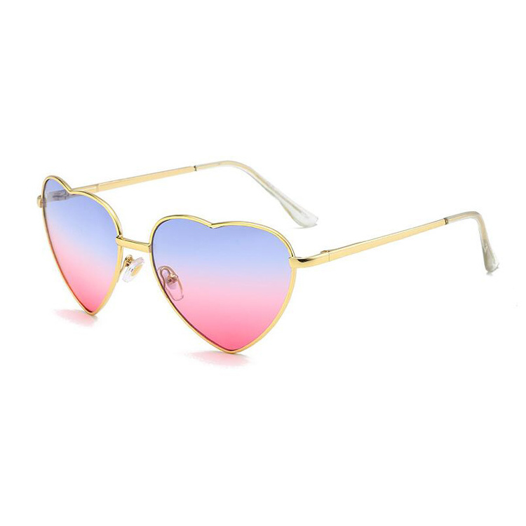 Chrome metal frame gradient color lens love pink heart shape sun glasses sunglasses with spring hinge