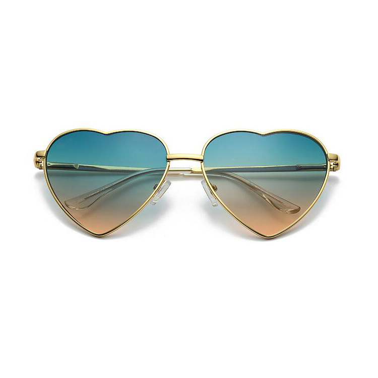 Chrome metal frame gradient color lens love pink heart shape sun glasses sunglasses with spring hinge