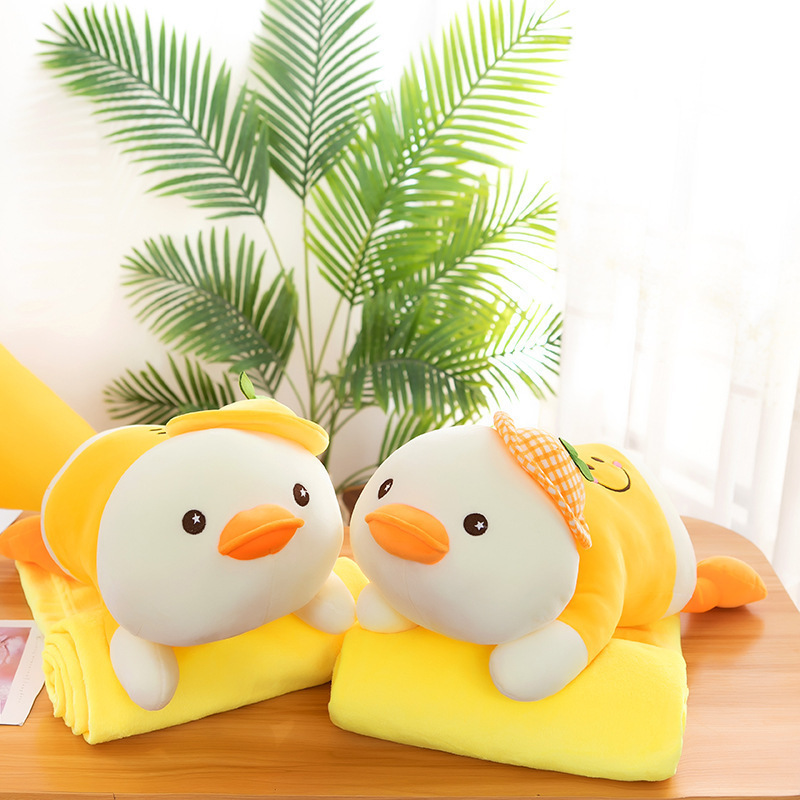 AIFEI TOY Multifunctional Stuffed Plush Toy Cute wearing hats hatted Duck Sleeping Use Lunch Rest  Pillow Blanket For Kids