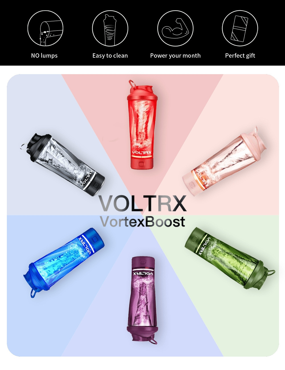 Voltrx Portable Mixer Cup Rechargeable Shaker Cups Bottled Protein Shake Water Bottle Electric Shaker Gym Protein Shake Bottle