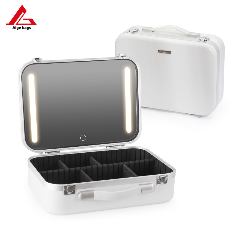 Wholesale price makeup vanity box new professional aluminum travel portable beauty organizer cosmetic case with led light mirror