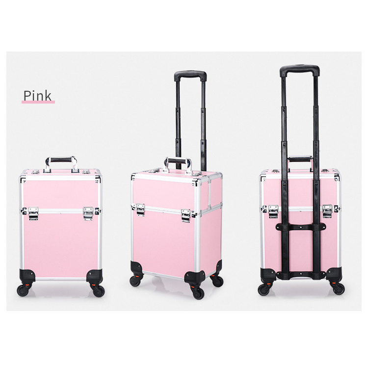 Makeup Train Suitcase with Trayers and Nail Storage Rolling Travel Cosmetic Organizer Professional Artist Case