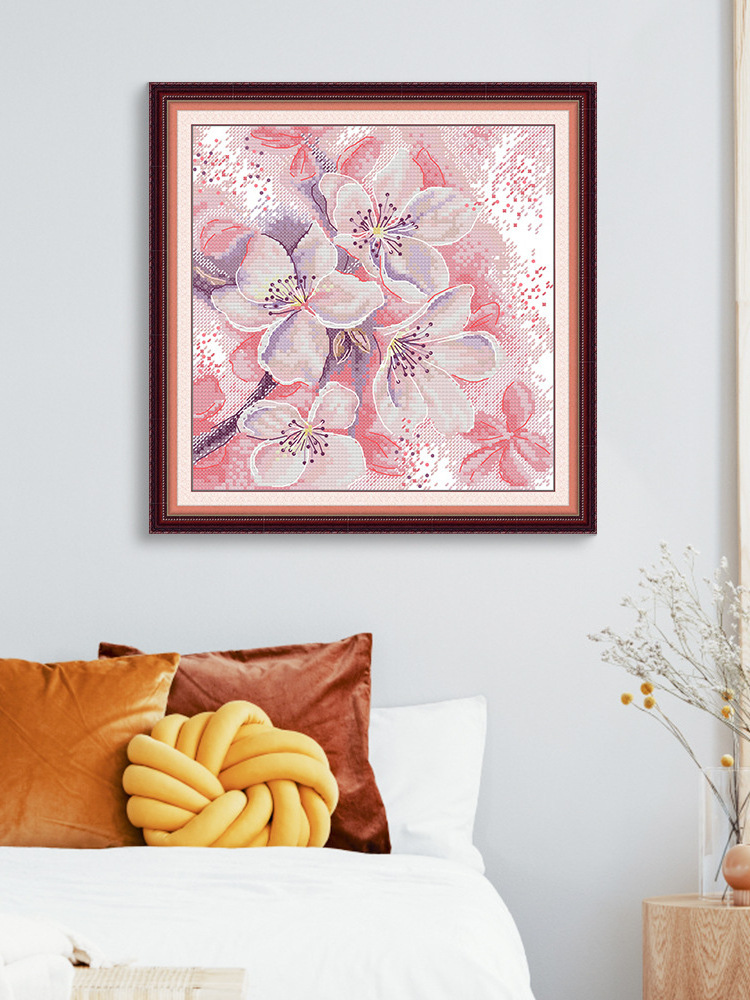 Cross Stitch Simple Aesthetic Pink Bouquet Background Decorative Painting Hand Embroidery Kit