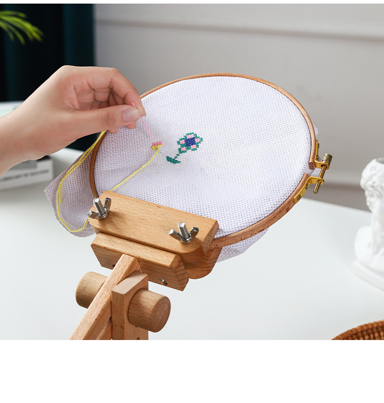 Adjustable Embroidery Hoop Stand Clamp, Rotated Beech Wood Hoop Holder Desktop,Embroidery Stand on Table