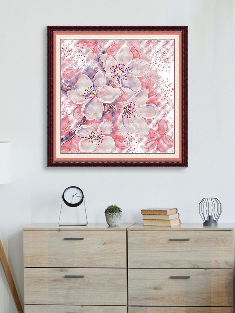 Cross Stitch Simple Aesthetic Pink Bouquet Background Decorative Painting Hand Embroidery Kit