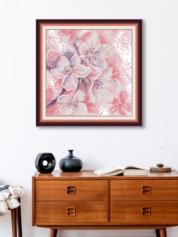 Cross Stitch Simple Aesthetic Pink Bouquet Background Decorative Painting Hand Embroidery Kit