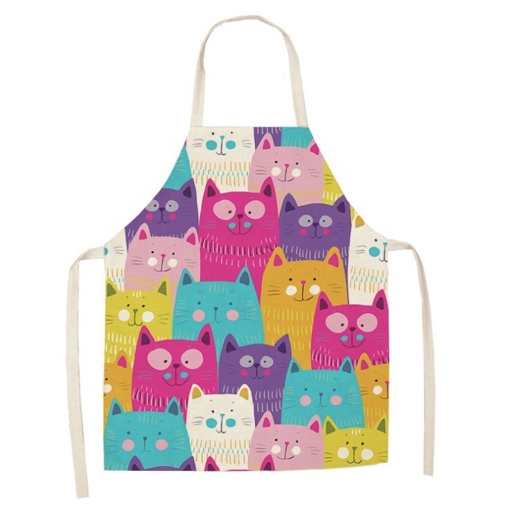 Cotton Linen Apron Dog Cat Printed Home Cleaning Funny Kitchen Apron