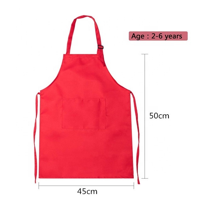 Kids Apron and Chef Hat Set, Boys Girls Adjustable Polyester Child Aprons with 2 Pockets for Kitchen Cooking Small Size