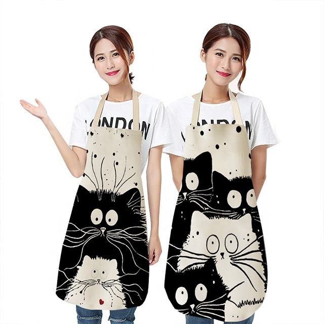 Cotton Linen Apron Dog Cat Printed Home Cleaning Funny Kitchen Apron