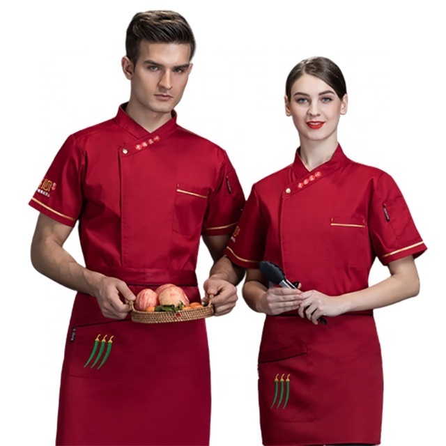 SunYue HIgh Quality Half Sleeve Poly Cotton Fabric Jacket Kitchen Chef Coat Italian Chef Uniform