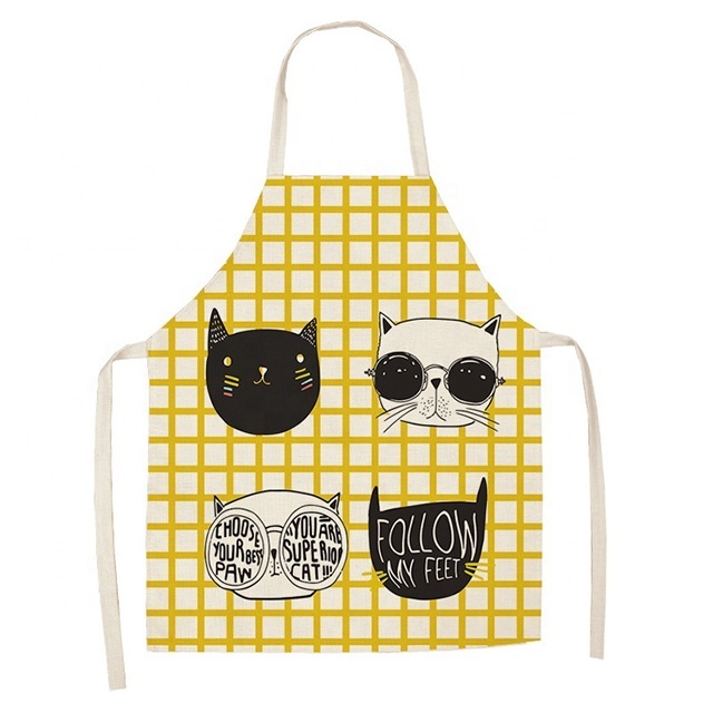 Cotton Linen Apron Dog Cat Printed Home Cleaning Funny Kitchen Apron