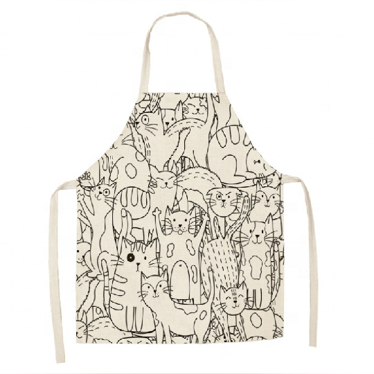 Cotton Linen Apron Dog Cat Printed Home Cleaning Funny Kitchen Apron