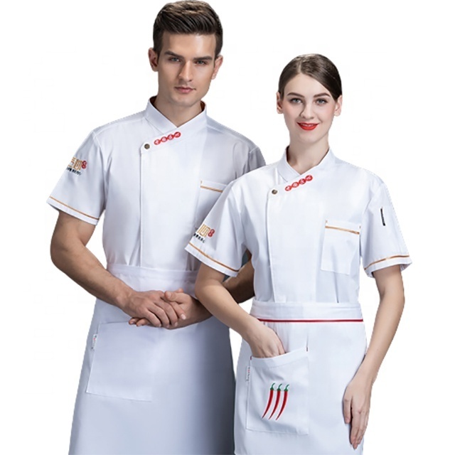 SunYue HIgh Quality Half Sleeve Poly Cotton Fabric Jacket Kitchen Chef Coat Italian Chef Uniform