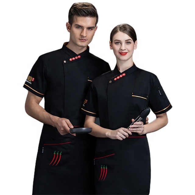 SunYue HIgh Quality Half Sleeve Poly Cotton Fabric Jacket Kitchen Chef Coat Italian Chef Uniform