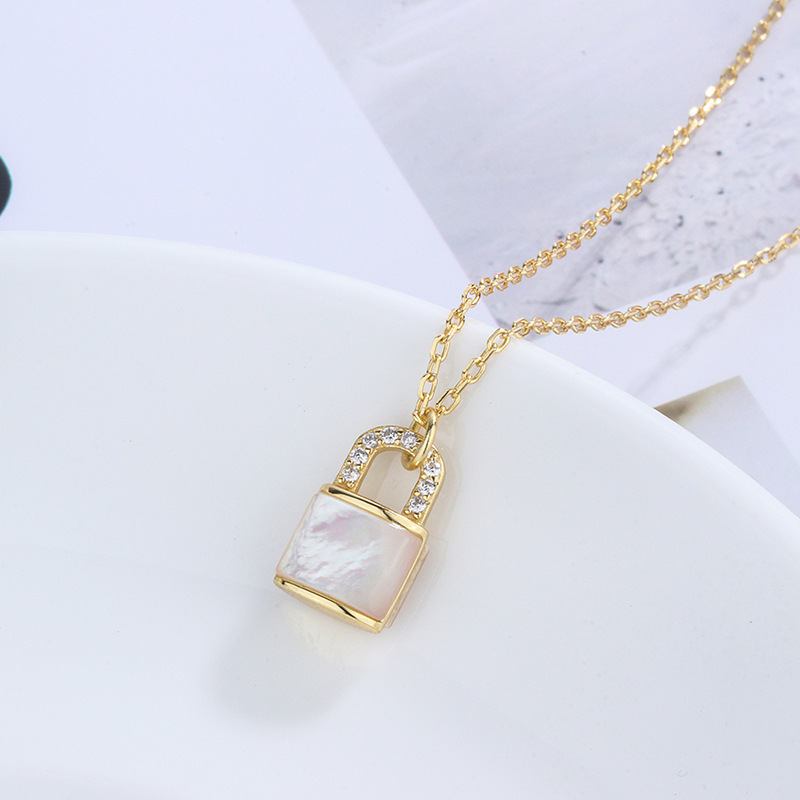 Stackable Wholesale Diamond Cz Rose Gold Plating Jewellery 925 Sterling Silver  Shell Designer Lock Pendant Chain Necklace