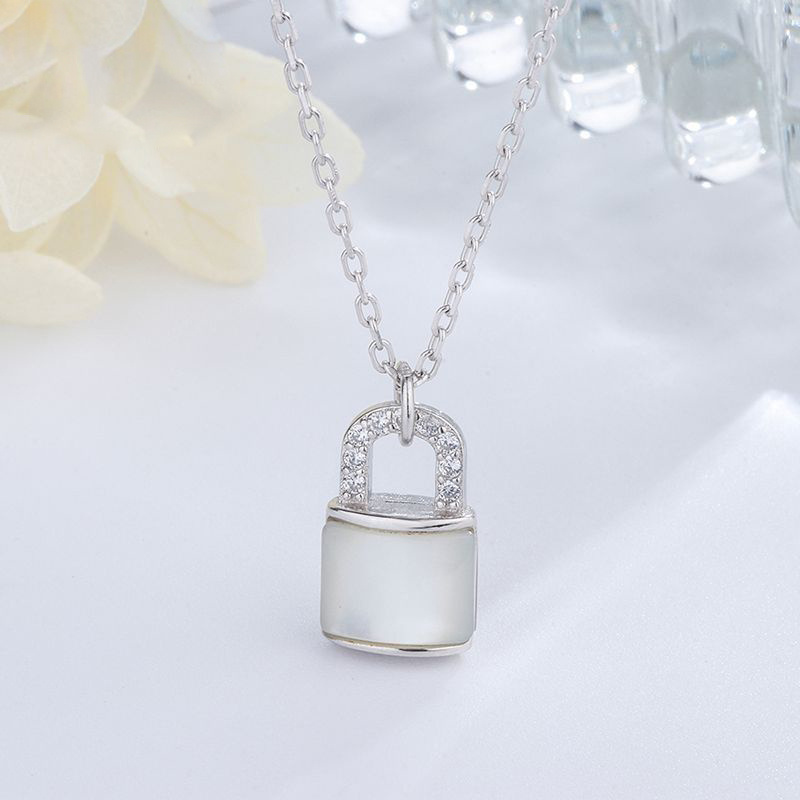 Stackable Wholesale Diamond Cz Rose Gold Plating Jewellery 925 Sterling Silver  Shell Designer Lock Pendant Chain Necklace