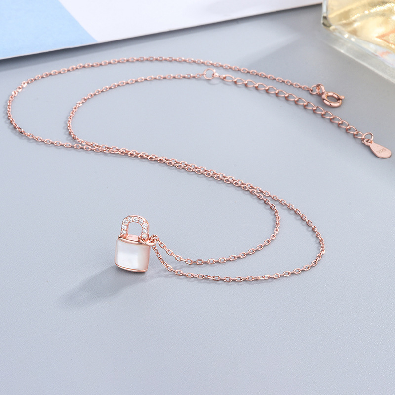 Stackable Wholesale Diamond Cz Rose Gold Plating Jewellery 925 Sterling Silver  Shell Designer Lock Pendant Chain Necklace