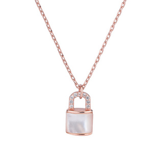 Stackable Wholesale Diamond Cz Rose Gold Plating Jewellery 925 Sterling Silver  Shell Designer Lock Pendant Chain Necklace