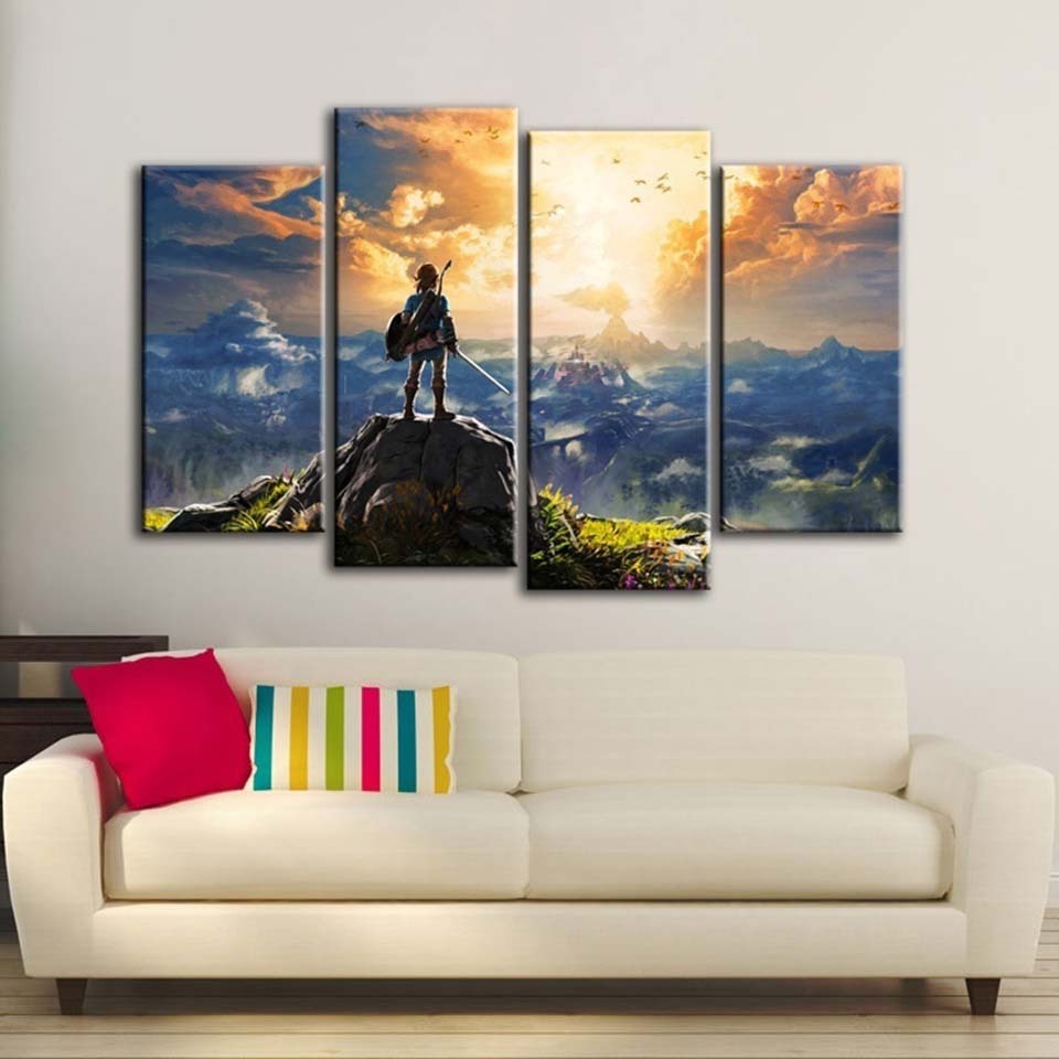 Modern HD Printed Pictures Frame Canvas Painting Poster 4 Panel The Legend Of Zelda Game Wall Art Home Decor For Living Room