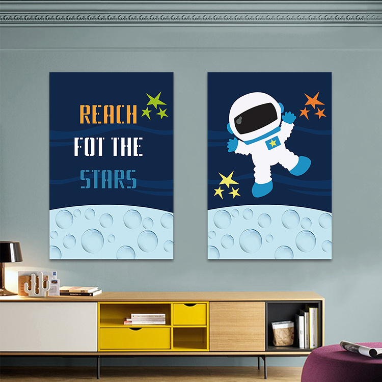 REACH FOR THE STARS wall art universe and astronaut painting nursery  print on canvas  decor for kids and children bedroom