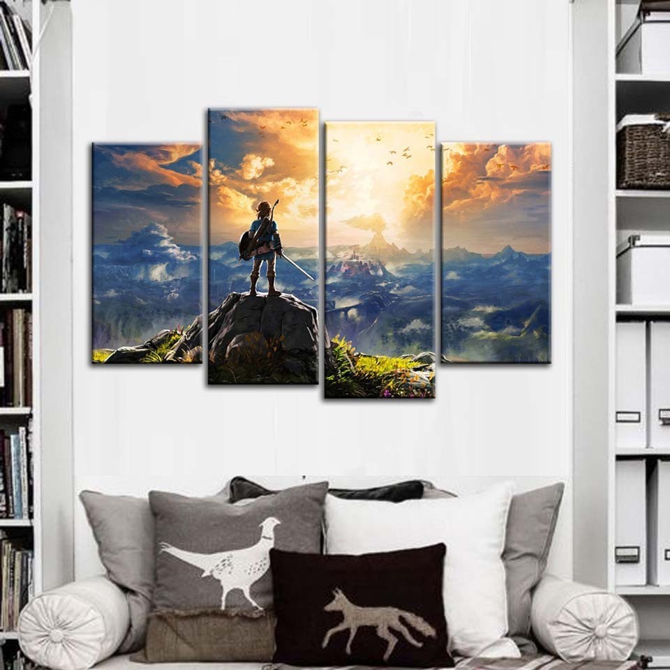 Modern HD Printed Pictures Frame Canvas Painting Poster 4 Panel The Legend Of Zelda Game Wall Art Home Decor For Living Room