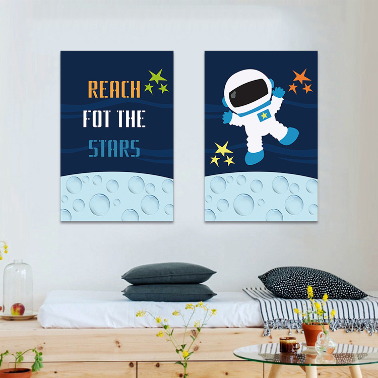 REACH FOR THE STARS wall art universe and astronaut painting nursery  print on canvas  decor for kids and children bedroom