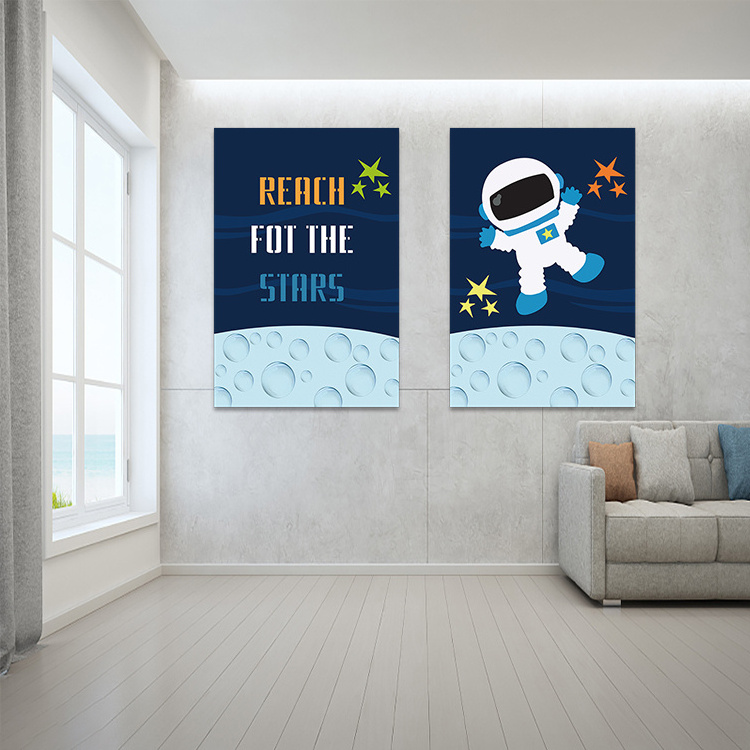 REACH FOR THE STARS wall art universe and astronaut painting nursery  print on canvas  decor for kids and children bedroom