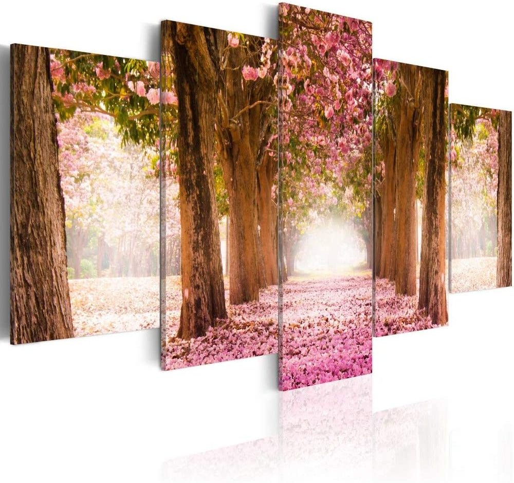 Living Room Decor 5 Panels Pink Flowers  Picture Canvas Cherry Blossom Print 5 piece painting art wall canvas landscape