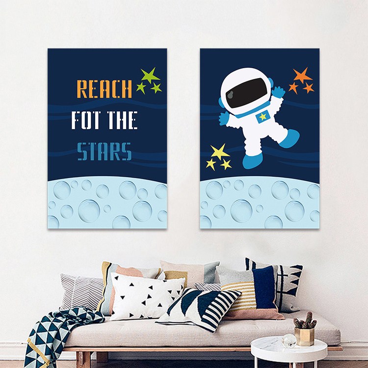 REACH FOR THE STARS wall art universe and astronaut painting nursery  print on canvas  decor for kids and children bedroom