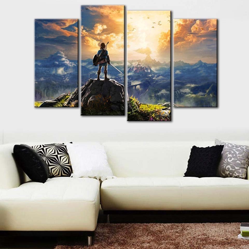 Modern HD Printed Pictures Frame Canvas Painting Poster 4 Panel The Legend Of Zelda Game Wall Art Home Decor For Living Room