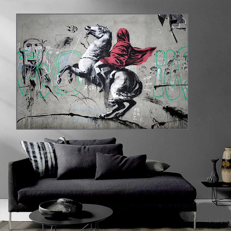 100% Hand Painted Banksy Artwork Girl With Butterfly Horse Riding Canvas Modern abstract artwork frame oil paintings handmade